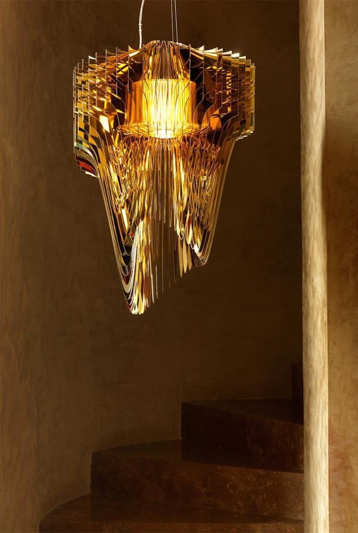 Aria Gold Pendant Lamp, Slamp