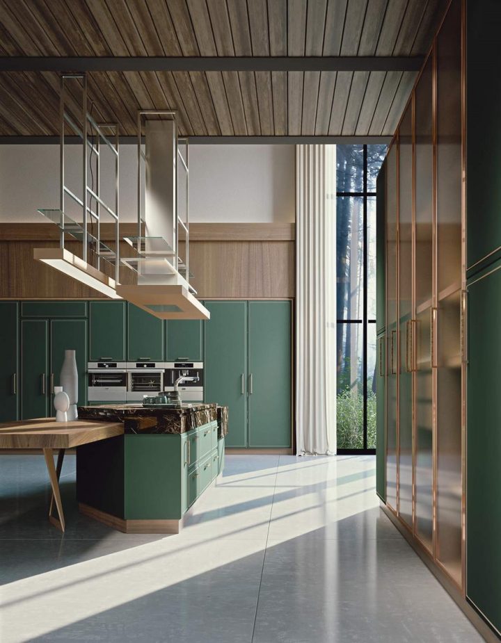 Essenza Supernatural Green And Copper Kitchen, Martini Interiors
