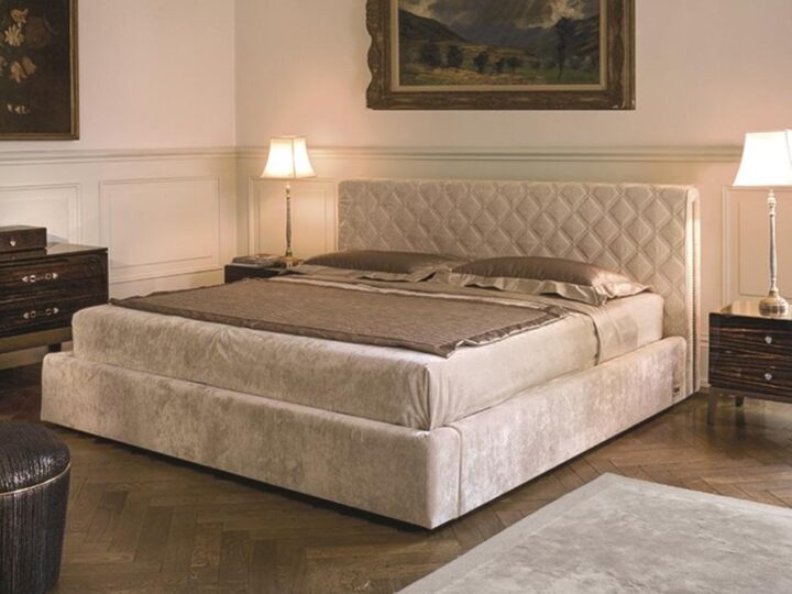 Helmut - nabuk bed with upholstered headboard | Longhi