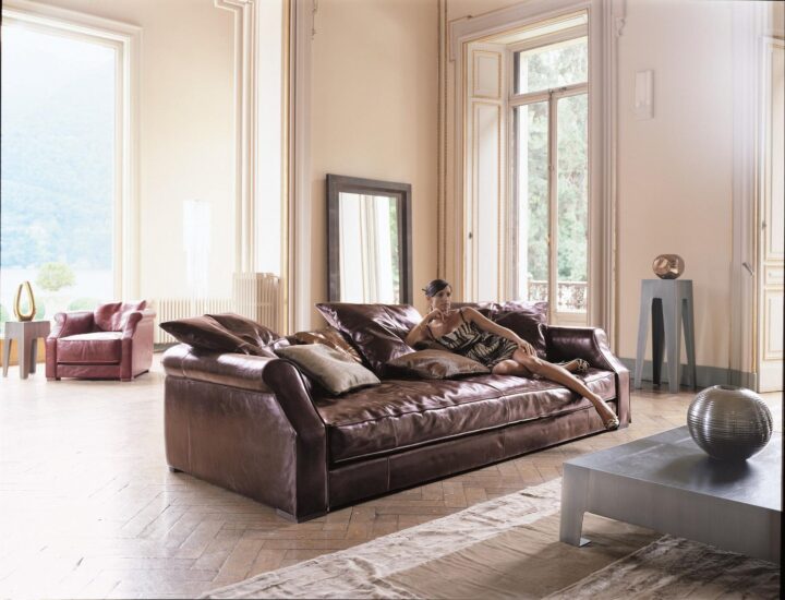 Rubens Free Back Cushions - sectional tanned leather sofa | Longhi