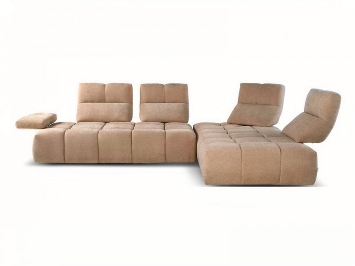 Sommiersofa | Calia Italia. Modular, multifunctional sofa with adjustable backrests and armrests, converting into a comfortable bed, with elegant quilted cushions for a contemporary look. Available in fabric or microfibre.