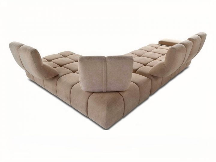 Sommiersofa | Calia Italia. Modular, multifunctional sofa with adjustable backrests and armrests, converting into a comfortable bed, with elegant quilted cushions for a contemporary look. Available in fabric or microfibre.