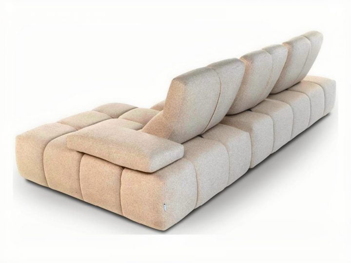 Sommiersofa | Calia Italia. Modular, multifunctional sofa with adjustable backrests and armrests, converting into a comfortable bed, with elegant quilted cushions for a contemporary look. Available in fabric or microfibre.