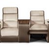 Dustin armchair | Formitalia. Luxurious reclining cinema seat with velvet and leather finish, integrated fridge, LED lights, and USB charging for ultimate comfort.