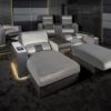 Dustin armchair | Formitalia. Luxurious reclining cinema seat with velvet and leather finish, integrated fridge, LED lights, and USB charging for ultimate comfort.