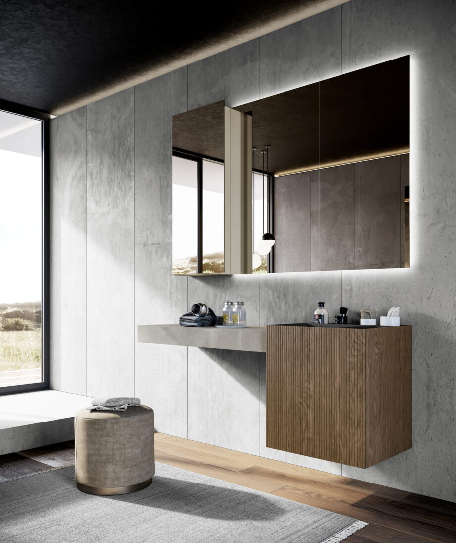 Facto bathroom | Birex. Facto by Birex offers modern, industrial design with functional organization, unique volumes, and durable materials for a stylish bathroom upgrade.