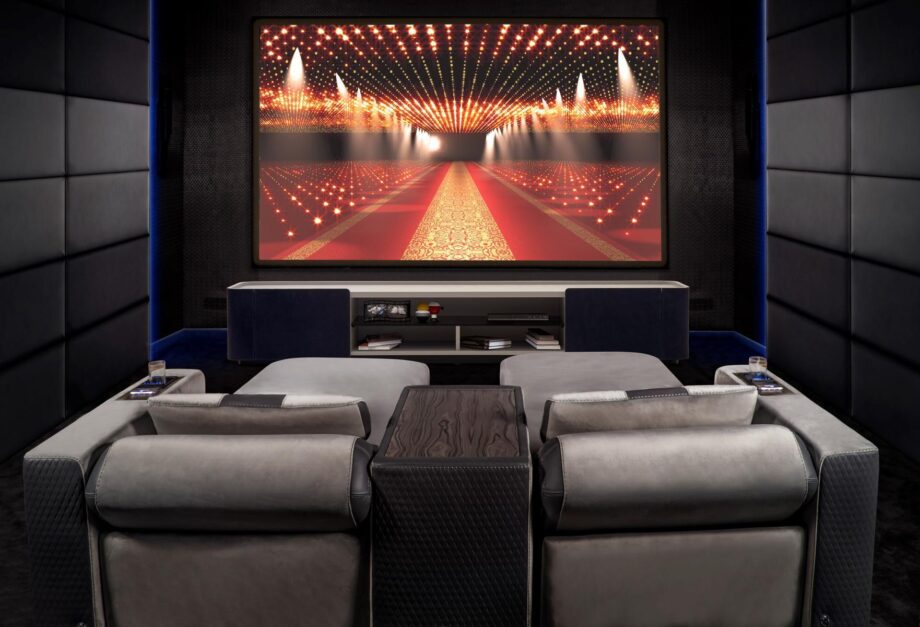 Dustin armchair | Formitalia. Luxurious reclining cinema seat with velvet and leather finish, integrated fridge, LED lights, and USB charging for ultimate comfort.