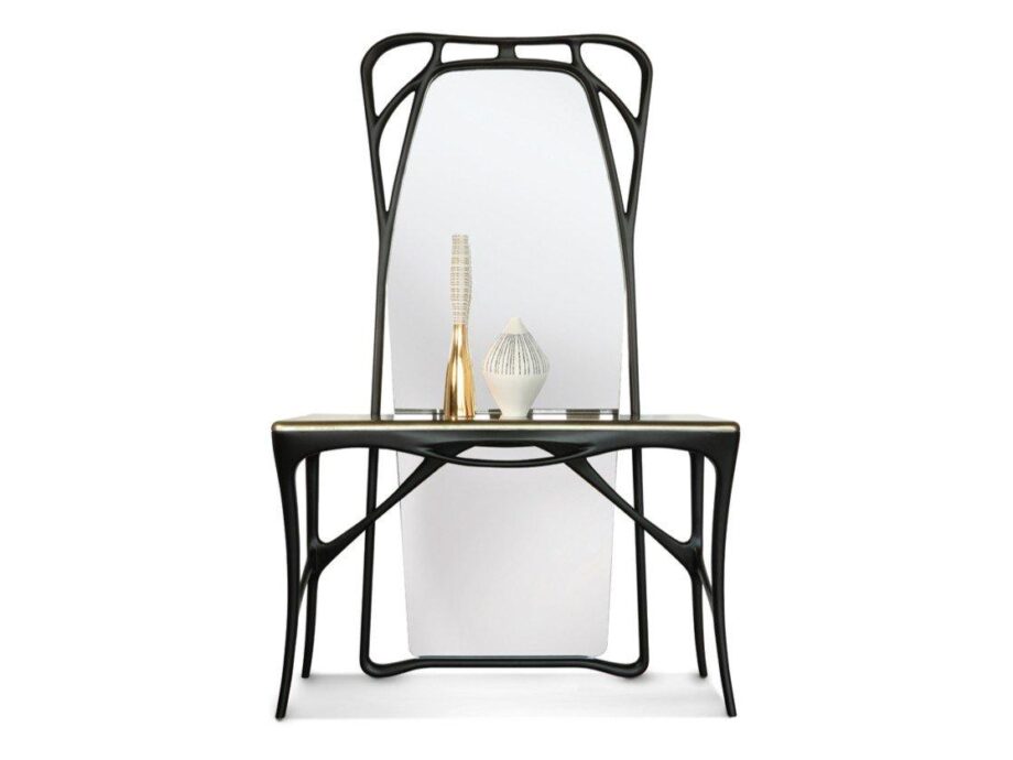 Febe console | Ezio Bellotti. Febe console: architecturally inspired design, high Italian craftsmanship, solid ash with liquid-bronze lacquer, blends nature's geometry with luxury.