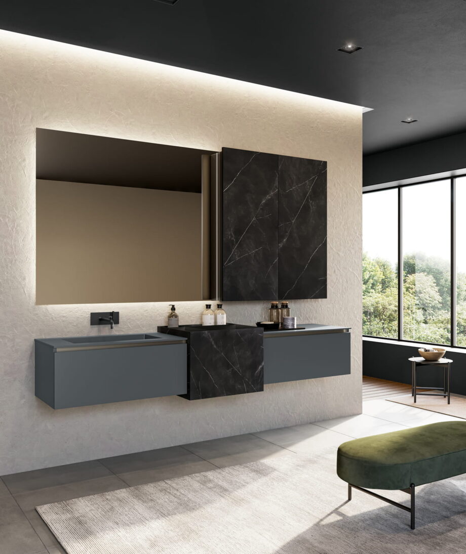 Facto bathroom | Birex. Facto by Birex offers modern, industrial design with functional organization, unique volumes, and durable materials for a stylish bathroom upgrade.