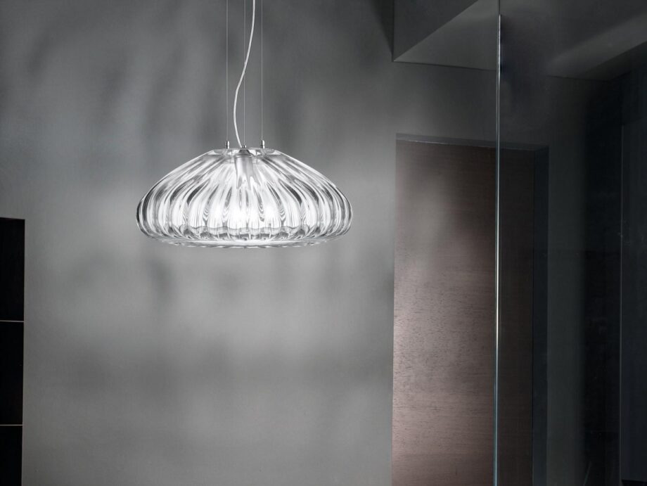 Diamante Sp pendant lamp | Vistosi. Versatile pendant lamp, handcrafted glass, available in 3 sizes, can be used as pendant, sconce, ceiling, table, or floor lamp.