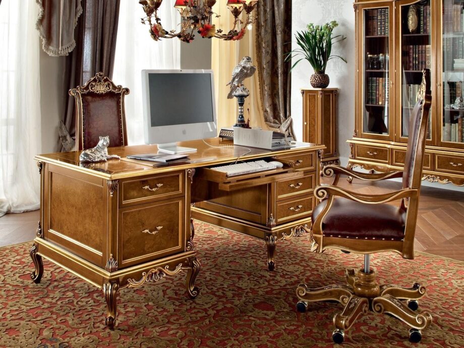 12303 office desk | Modenese Gastone. Elegant classic desk featuring refined Baroque style, handcrafted finishing, and made with top-quality materials for luxurious comfort and appeal.