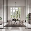 Lunette Plus chair | Ozzio Italia. Elegant leather chair with a unique geometric-patterned back, blending timeless style with modern design.