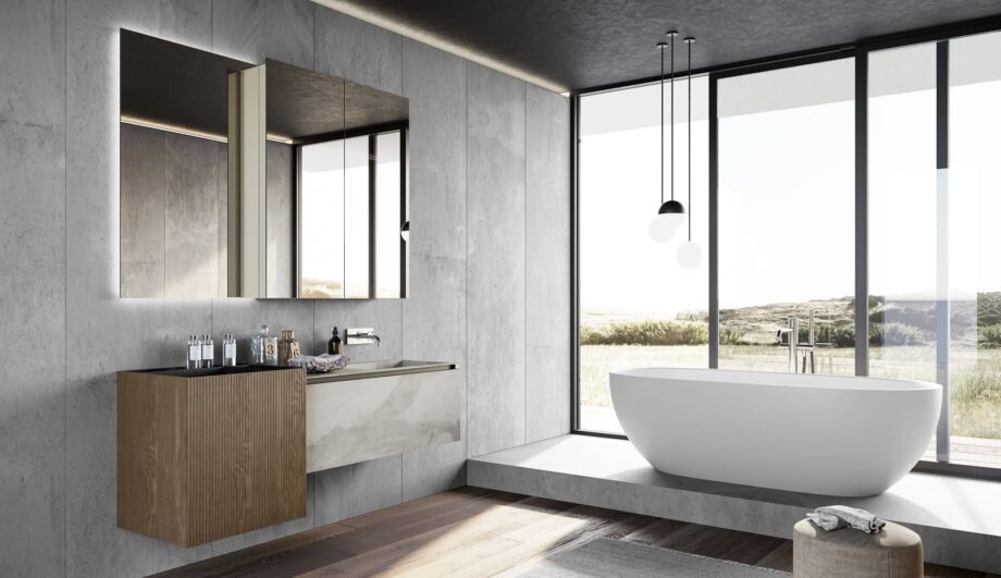 Facto bathroom | Birex. Facto by Birex offers modern, industrial design with functional organization, unique volumes, and durable materials for a stylish bathroom upgrade.