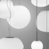 Lumi Baka pendant lamp | Fabbian. Satin-finish glass diffuser with metal support, adaptable positioning, compliant with Russian standards, not water-protected.