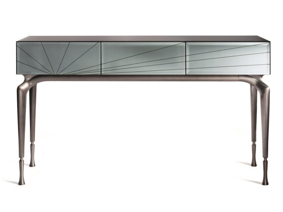 Alba console | Visionnair. Alba console: 3 mirrored drawers, sleek design, satin aluminium legs, RAL colour options, stylish and functional.
