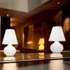Paralume P (small) T table lamp | Leucos. Handblown glass table lamp, metal structure, LED compatible, offers dual switch control, embodies masterful design and craftsmanship.