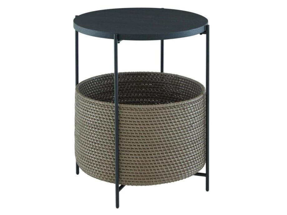 Cestino coffee table | Ligne Roset. Cestino, a stylish bedside table with a removable woven rattan basket for convenient storage and a sleek MDF top.