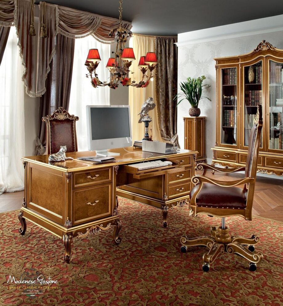12303 office desk | Modenese Gastone. Elegant classic desk featuring refined Baroque style, handcrafted finishing, and made with top-quality materials for luxurious comfort and appeal.