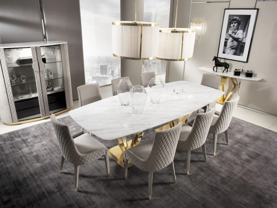 Vogue display cabinet | DV home. Elegant Art Deco display cabinet featuring luxurious finishes, integrated lighting, and soft-close drawers.