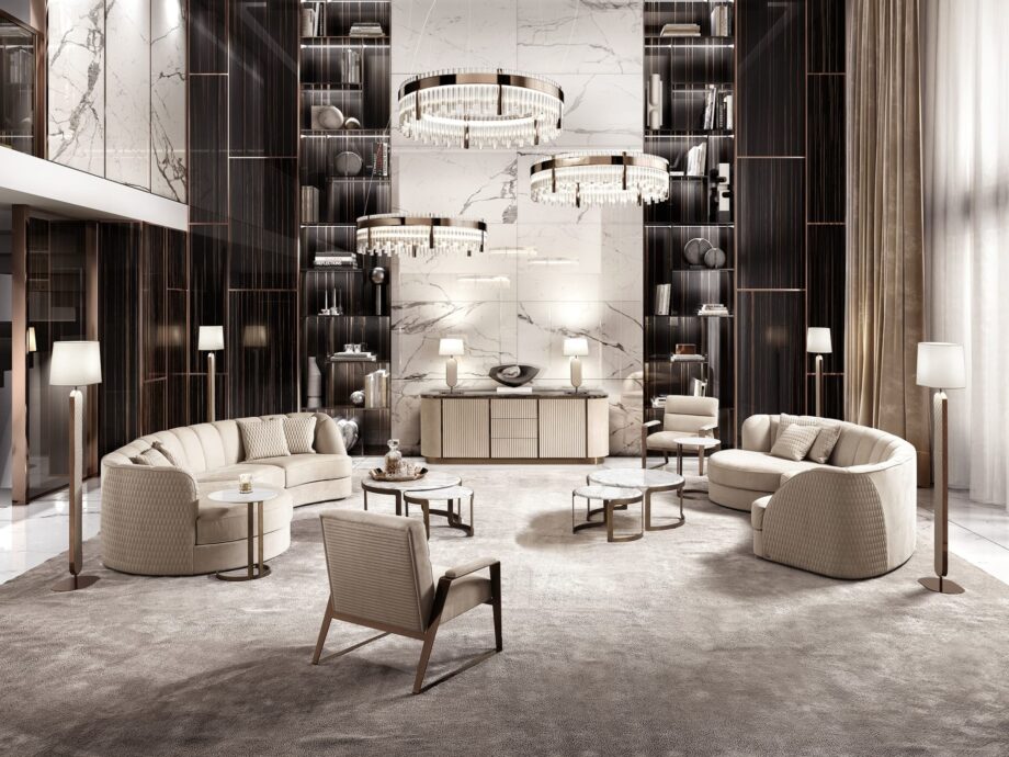 Hollywood armchair | DV home. Luxurious Art Deco armchair, handcrafted in Italy with solid wood, polished chrome steel, and premium upholstery.