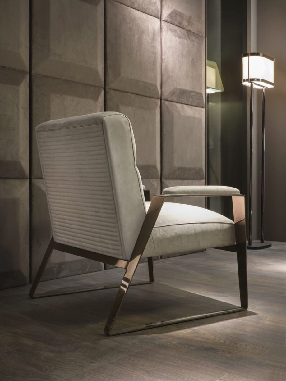 Hollywood armchair | DV home. Luxurious Art Deco armchair, handcrafted in Italy with solid wood, polished chrome steel, and premium upholstery.