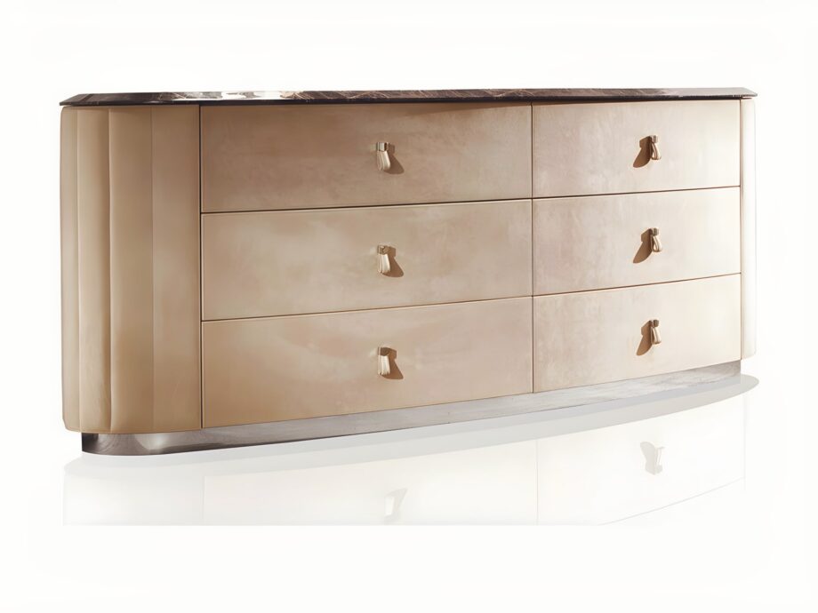 Vogue chest of drawers | DV home. An exquisite Italian-crafted drawer unit, blending Art Deco glamour with contemporary design, featuring luxurious materials and soft-close drawers.
