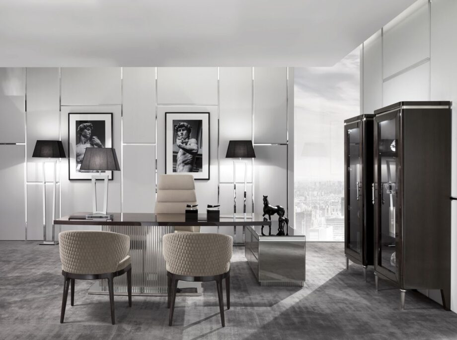 Egoist display cabinet | DV home. Elegant Art Deco display case with integrated lighting, glass shelves, wood, and metal finishes.