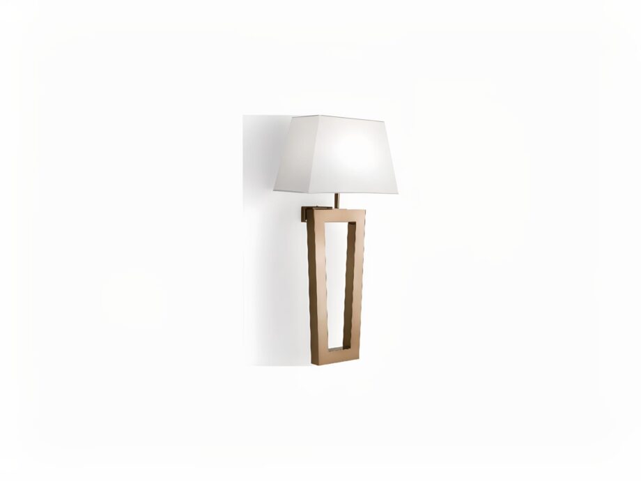Ritz wall lamp | DV home. A luxurious Art Deco wall lamp featuring a geometric metal frame and elegant fabric shade, perfect for sophisticated interiors.