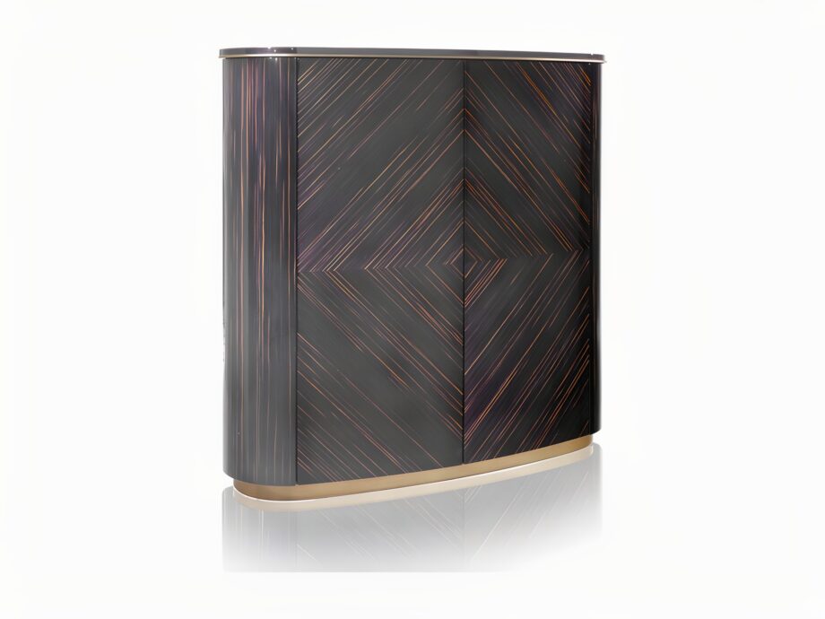 Vogue sideboard | DV home. Exquisite cabinet with geometric pattern, integrated lighting, tempered glass shelves, and luxurious material finishes.