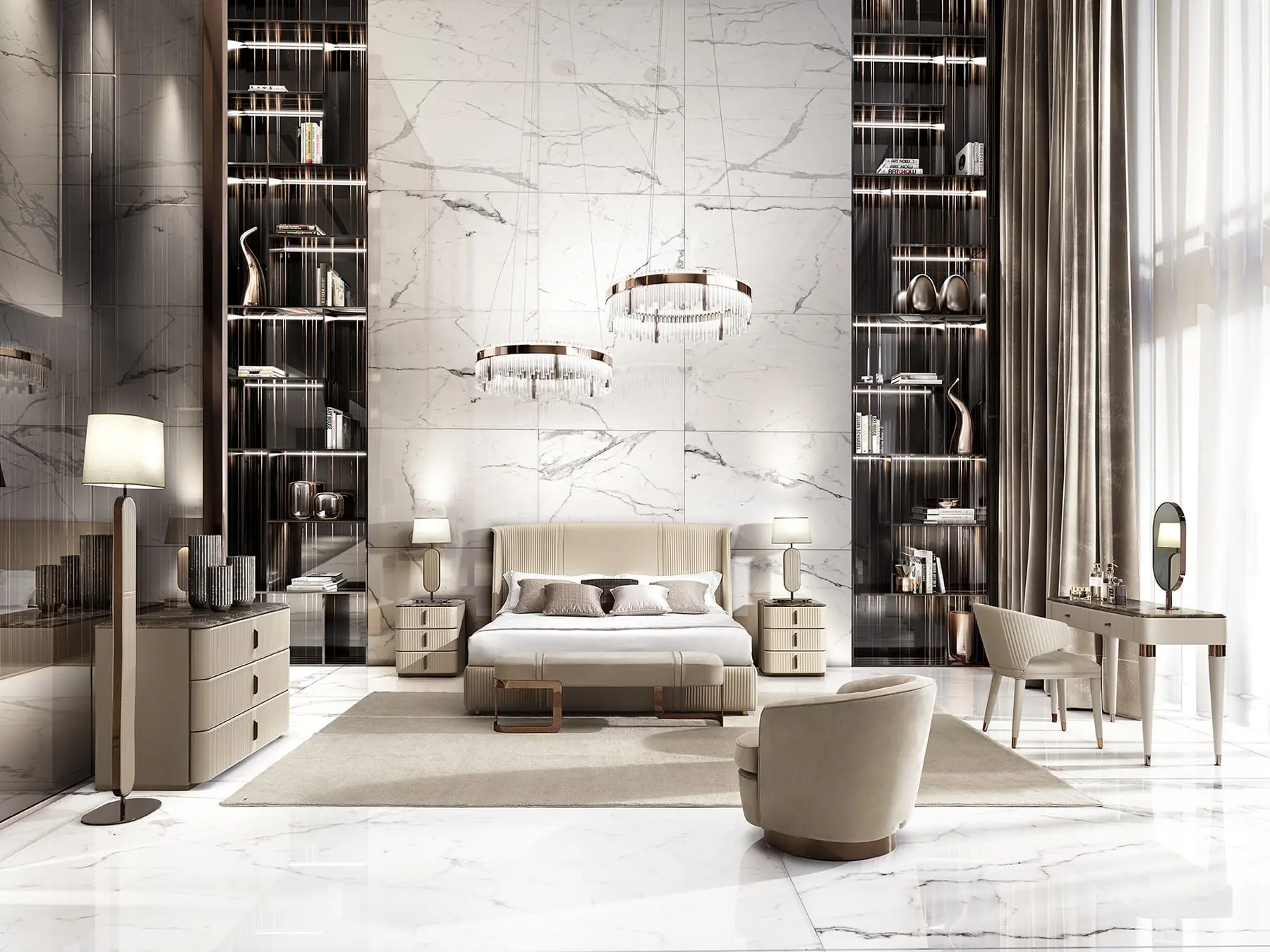 Windsor chest of drawers | DV home. Luxurious Art Deco chest of drawers with fluted leather fronts, marble top, and soft-close drawers for refined interiors.