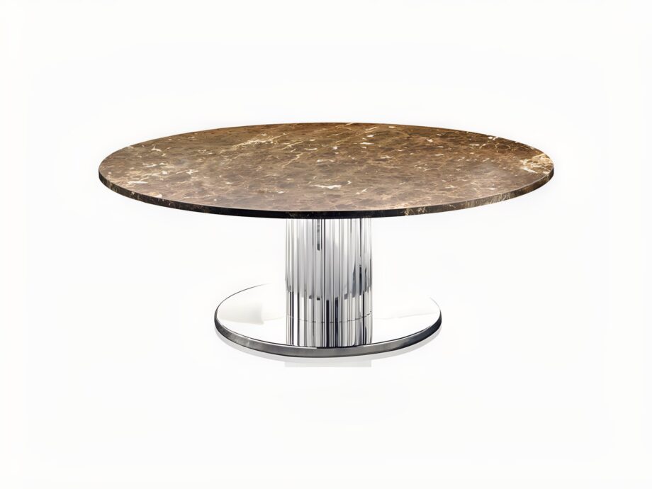 Douglas coffee table | DV home. A luxurious Italian coffee table featuring a polished metal base and exquisite marble or lacquered top, perfect for sophisticated interiors.