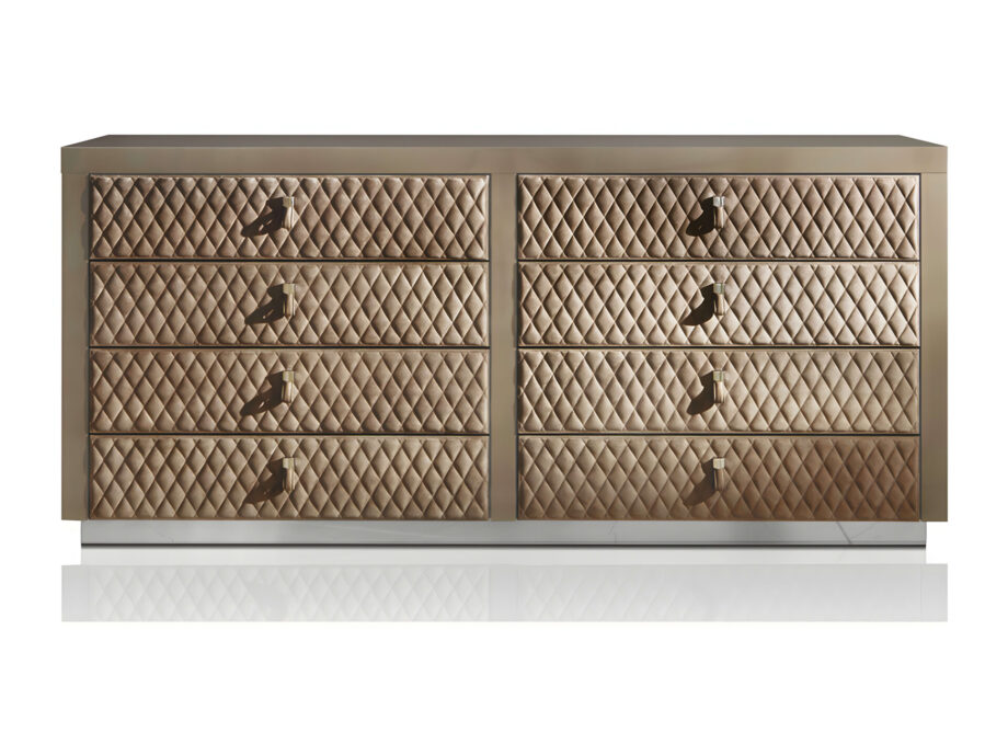 Envy chest of drawers | DV home. Luxurious Art Deco chest of drawers with mirrored, lacquered, or leather fronts, geometric pattern, and Blumotion system.