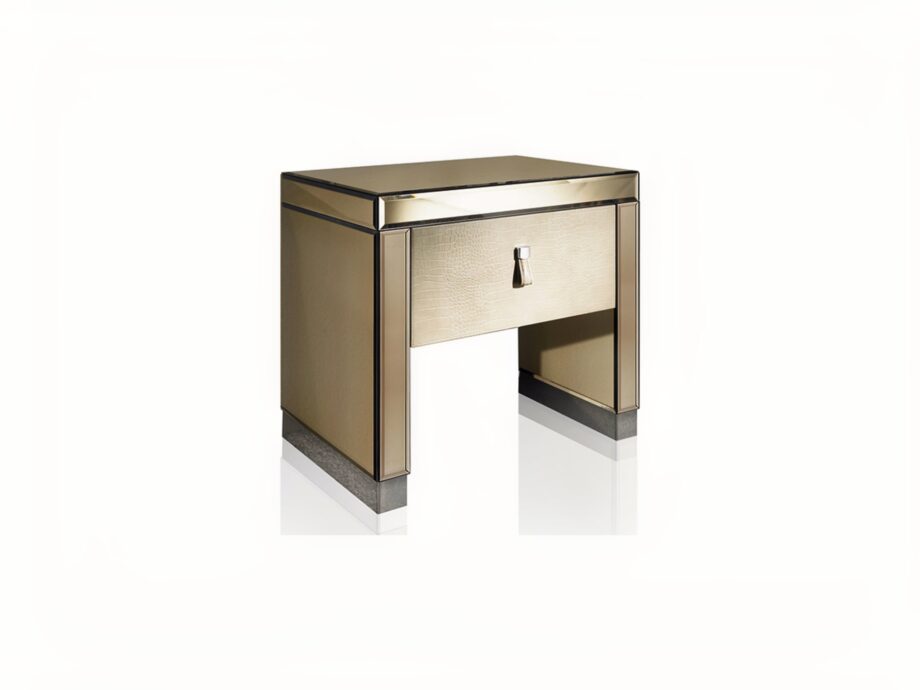 Envy bedside table | DV home. Luxurious Art Deco bedside table with mirrored or leather finish and practical drawers.