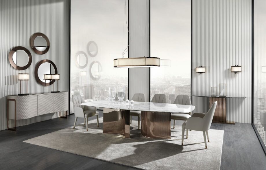 Form sideboard | DV home. Exquisite Art Deco buffet with luxurious finishes, combining curved lines and a geometric pattern.