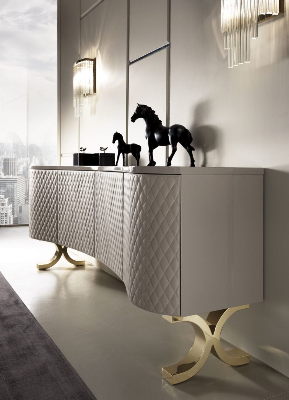 Form sideboard | DV home. Exquisite Art Deco buffet with elegant curves and luxurious finish options, including marble and leather.