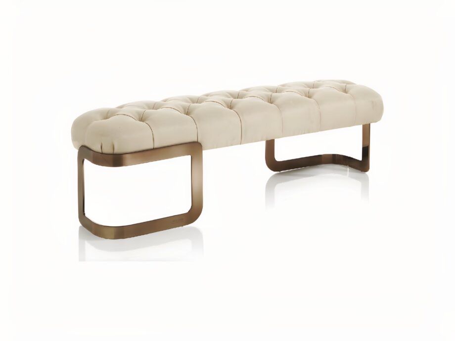 Coco Capitonne indoor benche | DV home. Luxurious tufted bench with elegant steel legs, perfect for upscale interiors and custom projects.