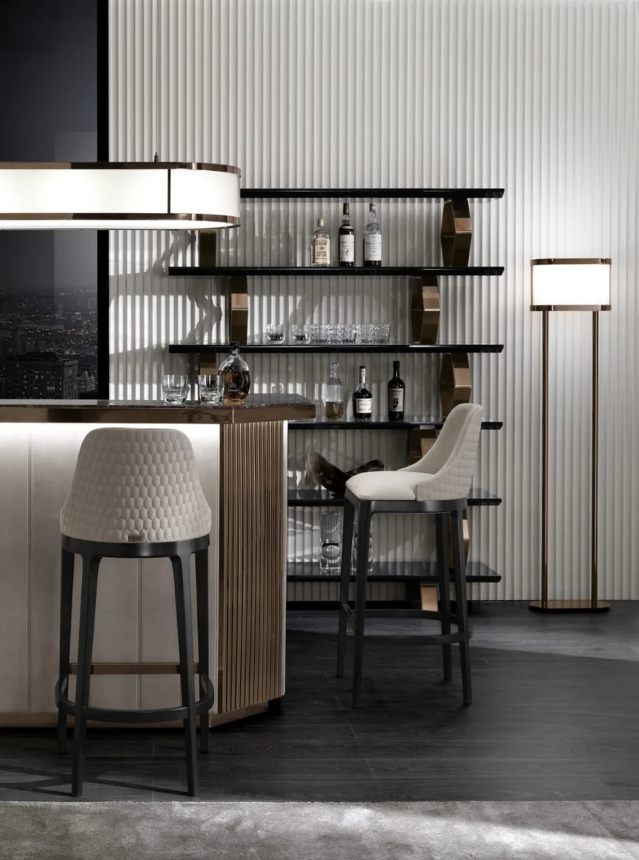 Gordon floor lamp | DV home. Elegant floor lamp with a metal structure and fabric shade, embodying luxurious Art Deco design.