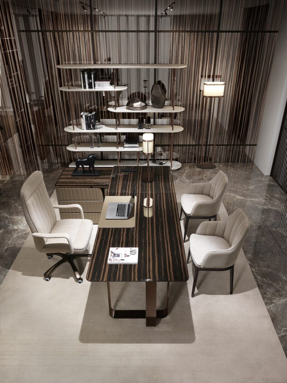 Manhattan shelving unit | DV home. Elegant designer bookcase featuring a unique modular structure and luxurious metallic finishes.