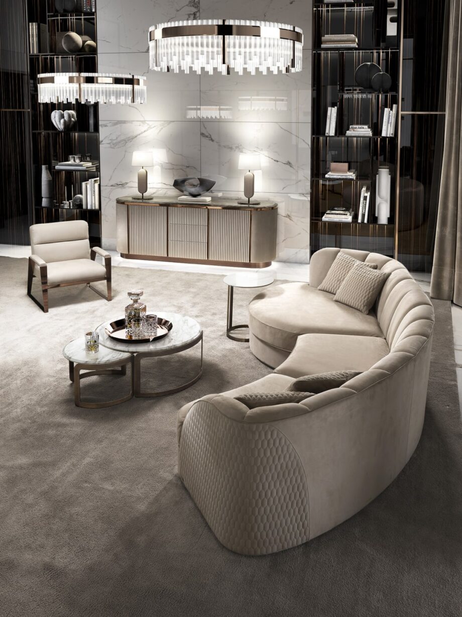 Hollywood armchair | DV home. Luxurious Art Deco armchair, handcrafted in Italy with solid wood, polished chrome steel, and premium upholstery.