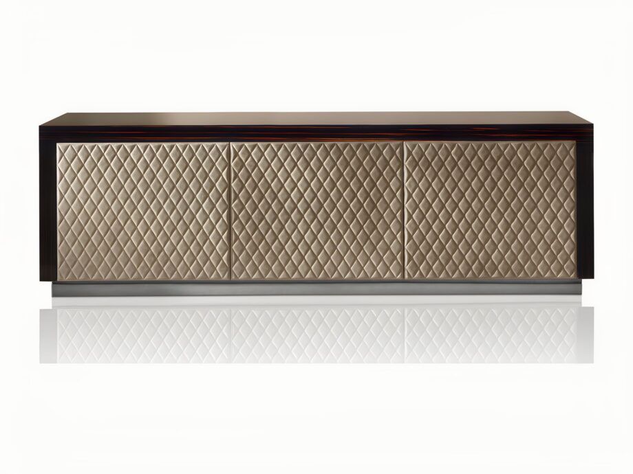 Envy sideboard | DV home. Elegant TV unit with mirrored, lacquered, or leather fronts, wooden interiors, and a luxurious marble top.