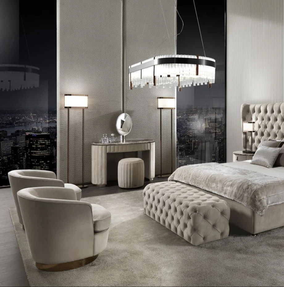 Gordon floor lamp | DV home. Elegant floor lamp with a metal structure and fabric shade, embodying luxurious Art Deco design.