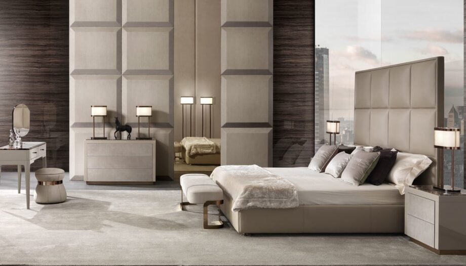 Byron Boiserie wall panel | DV home. Luxurious upholstered wall panels, customizable in size, fabric, and leather, perfect for elegant interiors.