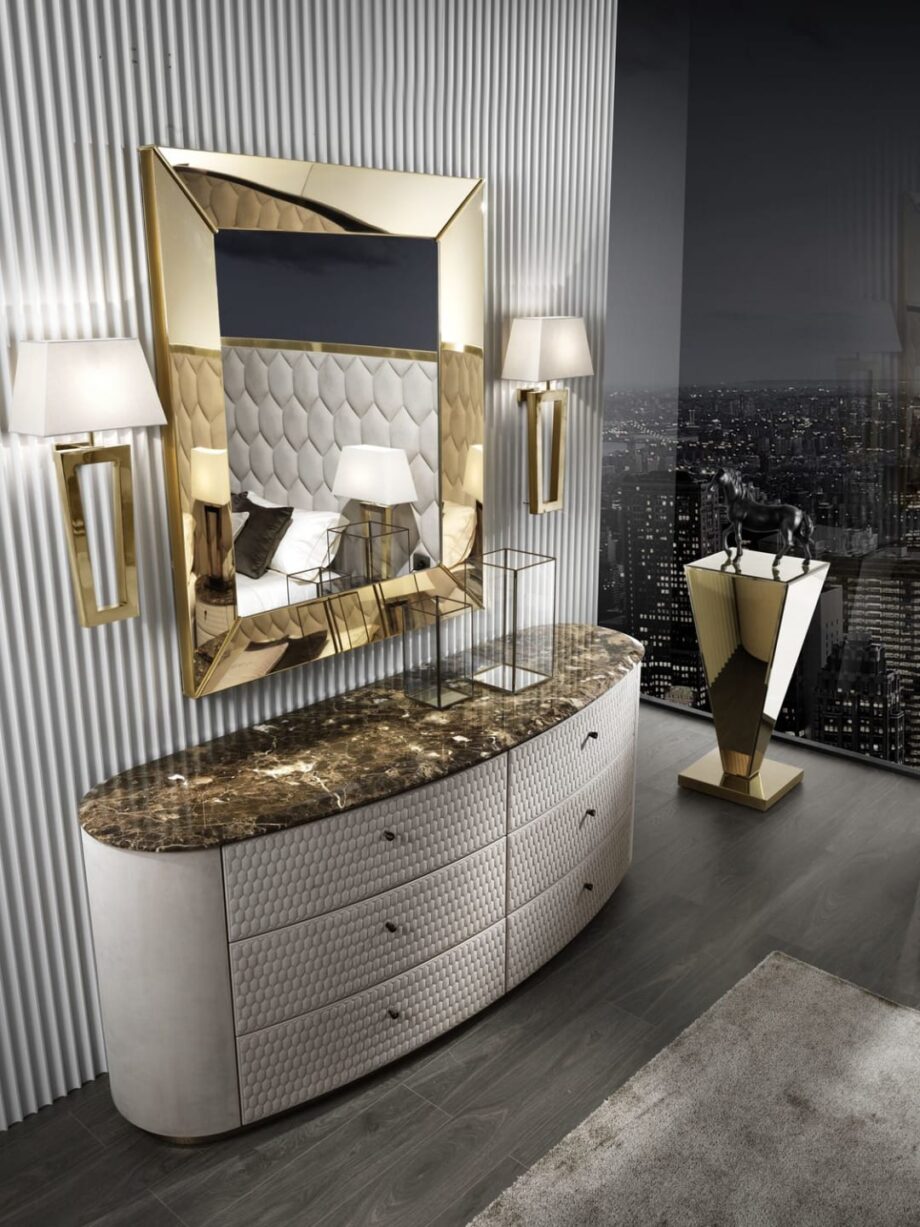 Vogue chest of drawers | DV home. An exquisite Italian-crafted drawer unit, blending Art Deco glamour with contemporary design, featuring luxurious materials and soft-close drawers.
