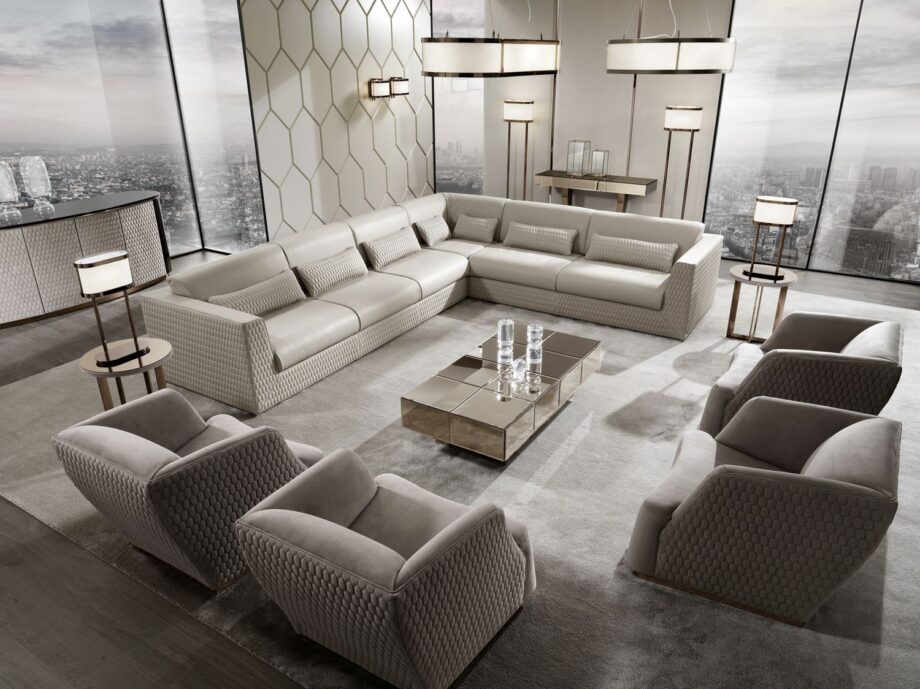 Venice armchair | DV home. Luxurious Art Deco armchair with unique hexagon quilting and polished steel base, offering supreme comfort.