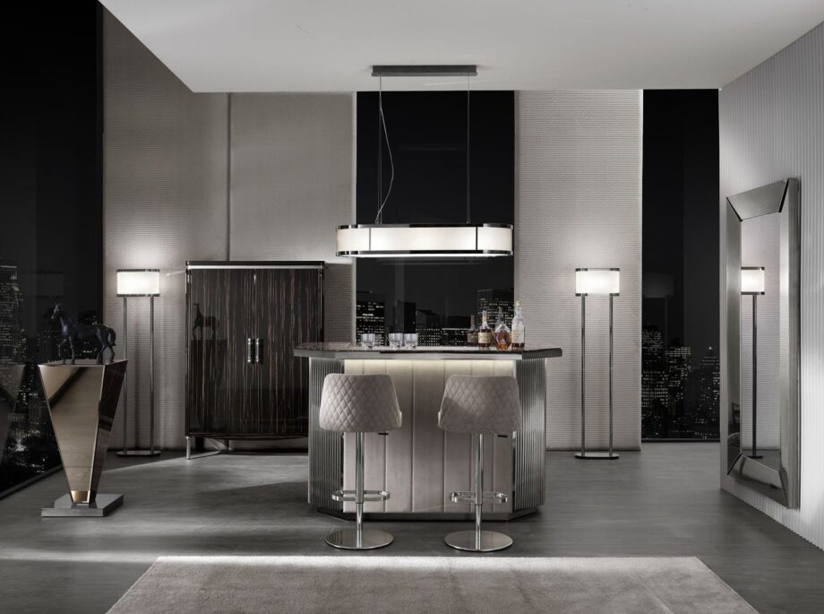 Charlotte bar cabinet | DV home. Elegant bar cabinet crafted from Macassar ebony, marble, and leather with integrated lighting and wine cellar.
