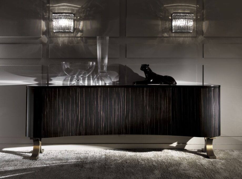 Form sideboard | DV home. Exquisite Art Deco buffet with elegant curves and luxurious finish options, including marble and leather.
