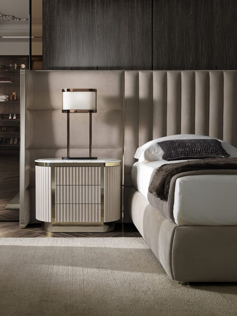 Beverly Maxi bed | DV home. Luxurious bed with a high headboard and elegant design, perfect for creating a sophisticated bedroom.