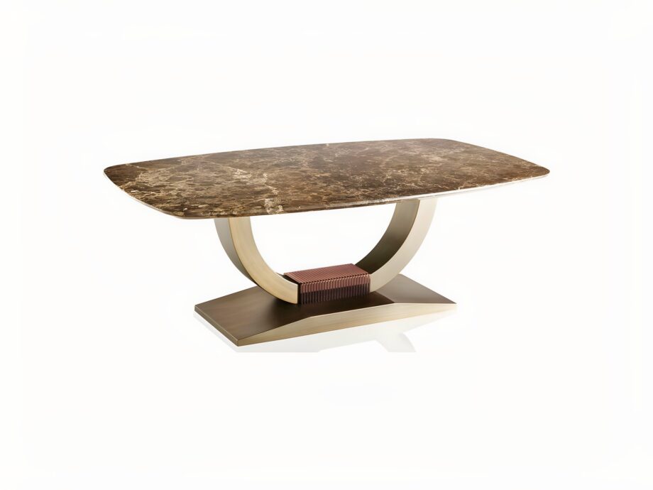 Hermes Suite coffee table | DV home. Exquisite coffee table with an elegant curved base and luxurious finishes, embodying modern Art Deco charm.