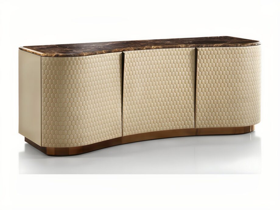 Form sideboard | DV home. Exquisite Art Deco buffet with luxurious finishes, combining curved lines and a geometric pattern.