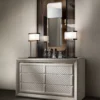 Adler Square chest of drawers | DV home. Exquisite Art Deco drawer unit with quilted leather frontals, marble top, and luxurious metal accents.